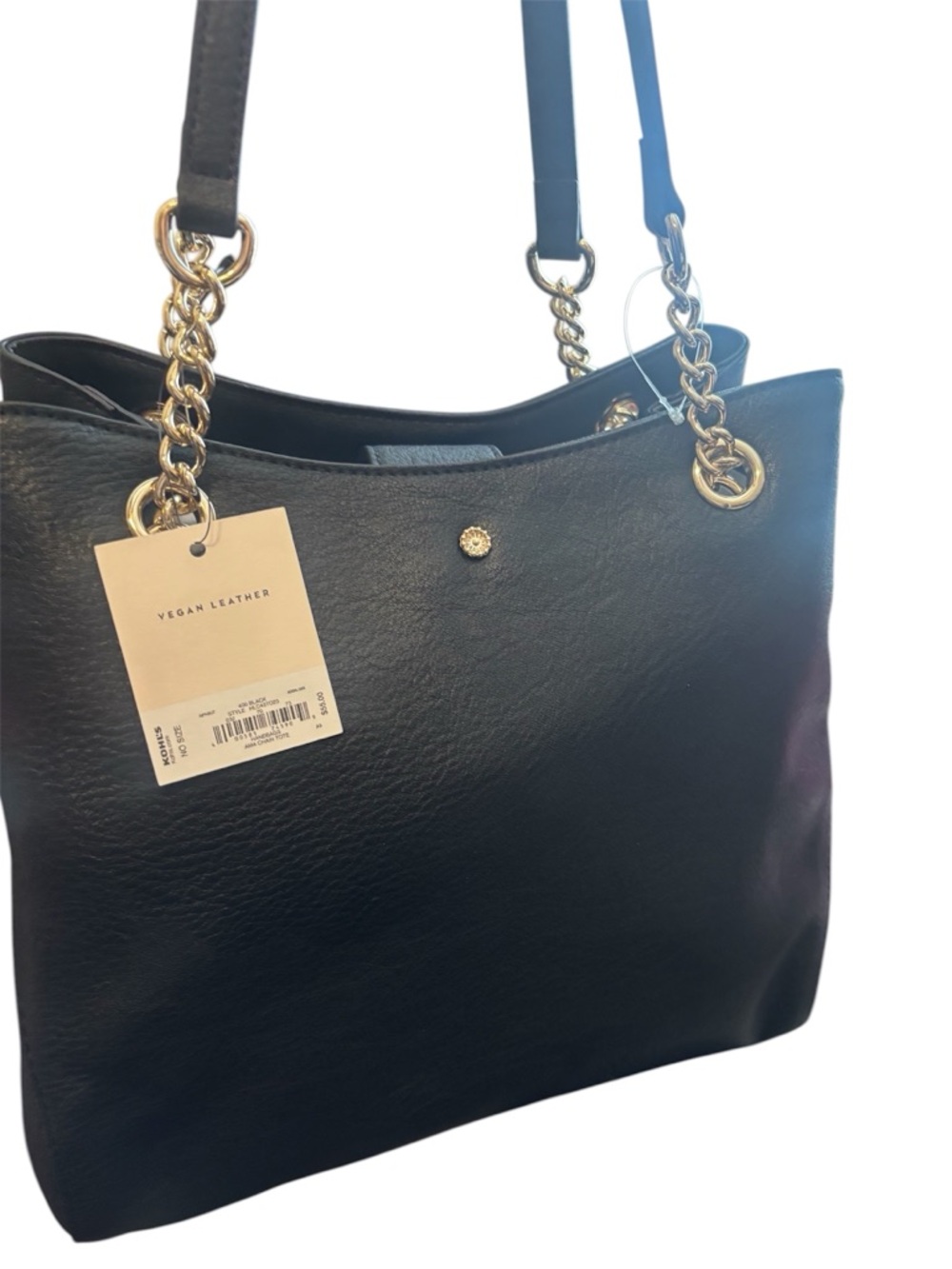 Vegan Leather Black Tote with Gold Chain Handles